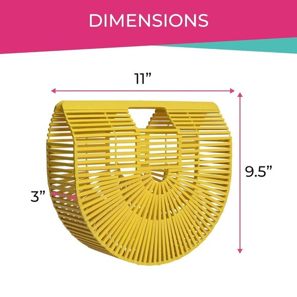 Women's Bamboo Handbag, Yellow, Handmade Tote for Summer, Great Gift for Birthda - Picture 3 of 7